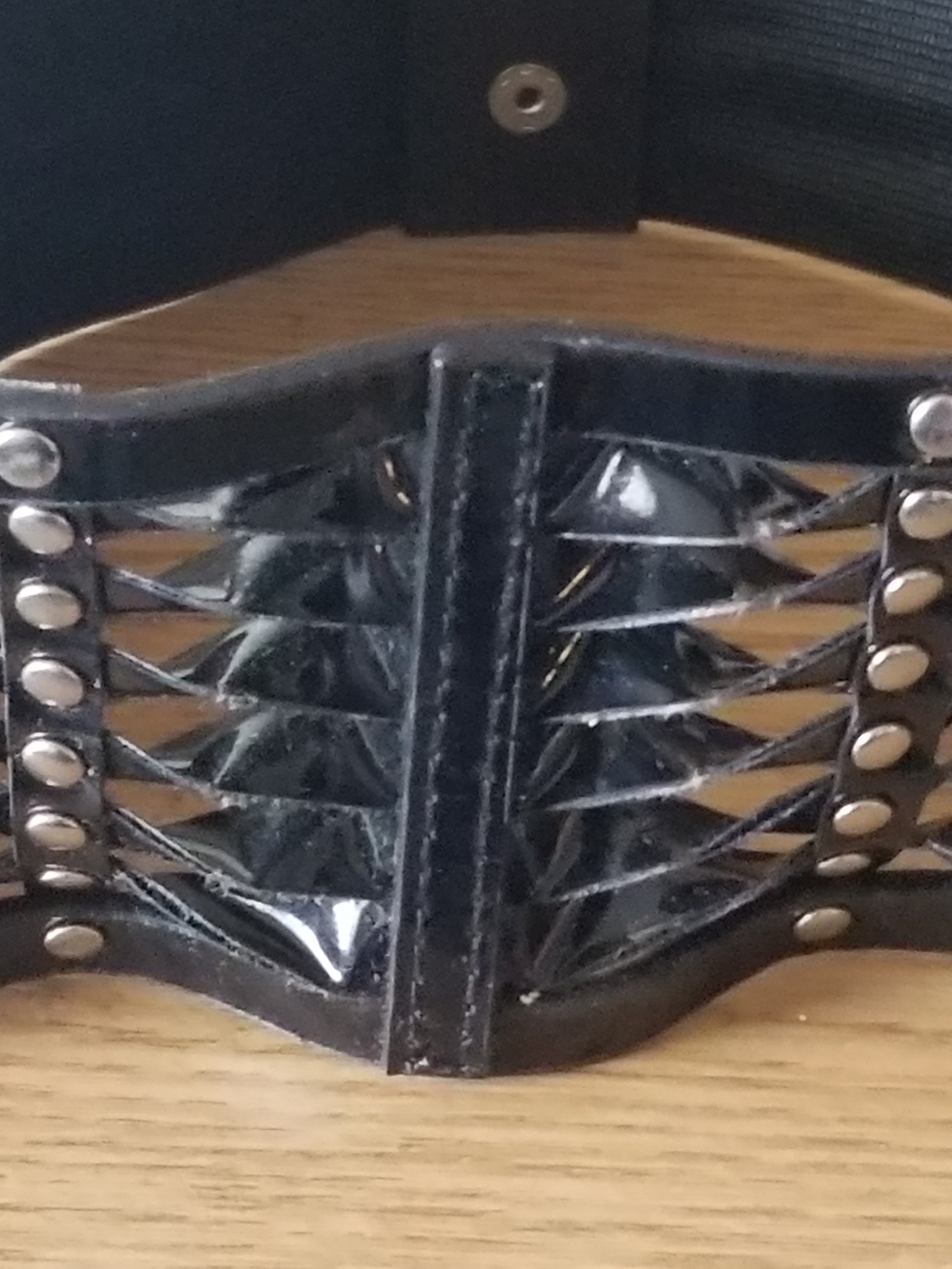 Women's Vintage Black Elastic Studded Patent Waist Belt (M/L)